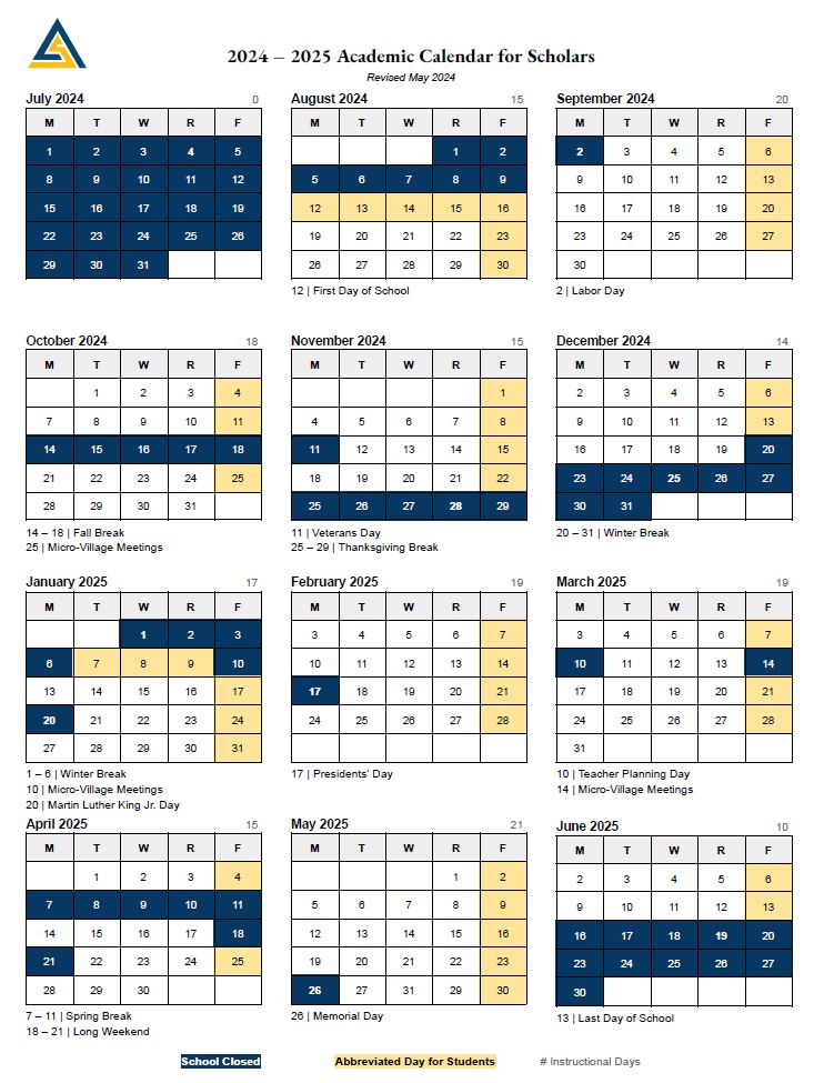 Calendar - Scholars & Families - 2024-2025